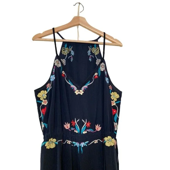 Calypso St. Barth Rodru Floral Embroidered Maxi Silk Dress Handkerchief Hem XL - Picture 4 of 15